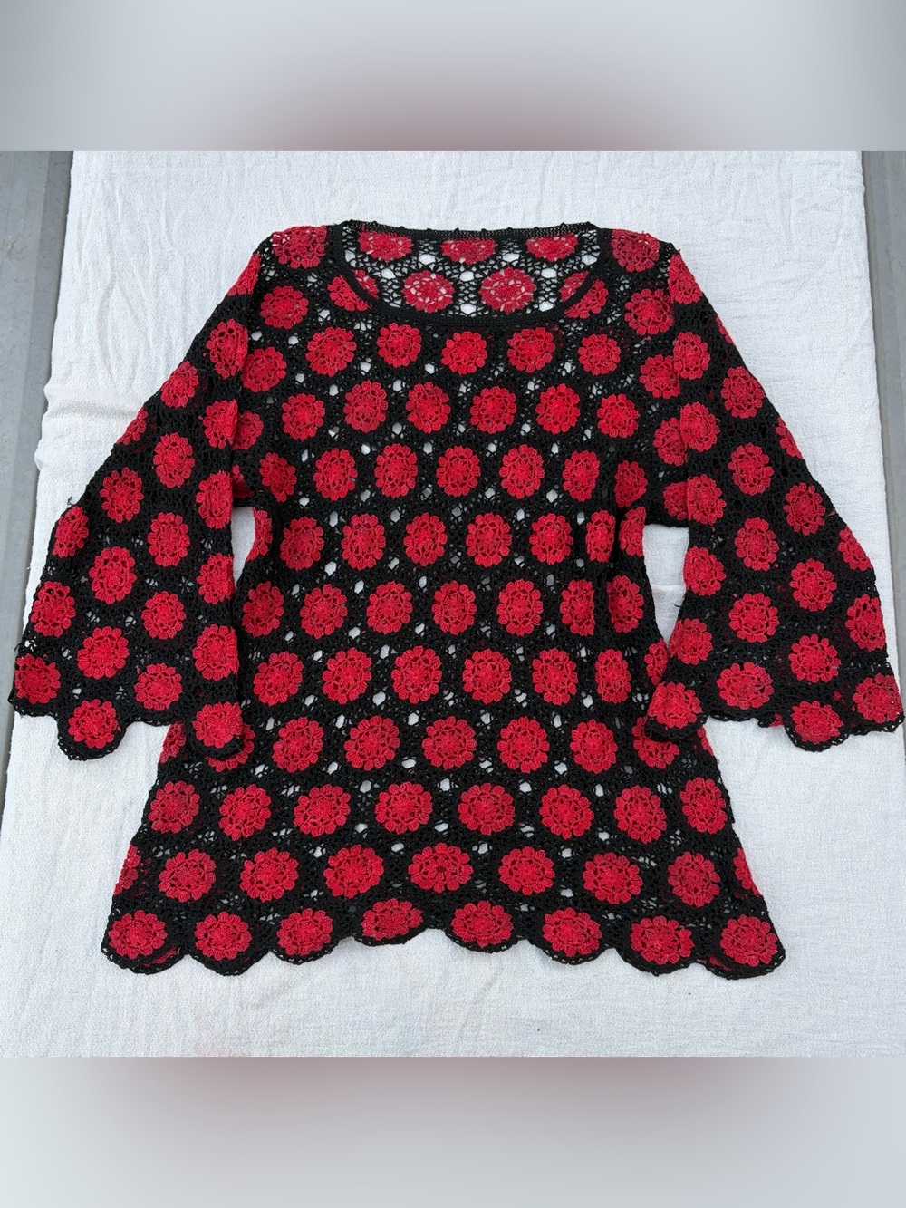 Black & Red Sheer Crochet Top Whimsygoth Romantic Grunge Festival Boho Fairycore